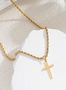 Men's cross necklace跨境TMUE爆款麻花链嘻哈十字吊坠男士项链潮
