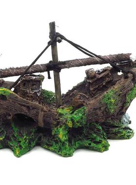 Resin Aquarium Ornament Wreck Sunk Ship Landscape Sailing Bo