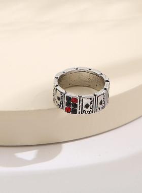 Spade A Ring 覆古扑克牌戒指男女个性黑桃A小众嘻哈开 口食指戒