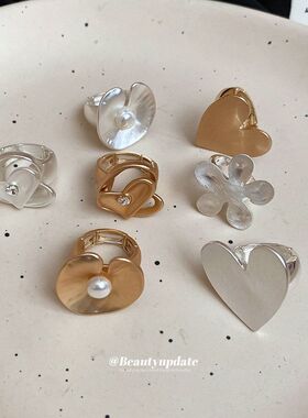 珍珠女欧美荷叶戒轻奢食指花朵