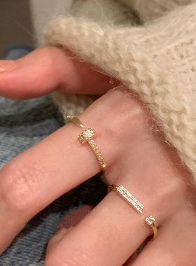 戒女电镀真金钉子高级感锆石指环设计感百搭戒指小众韩系开口食指