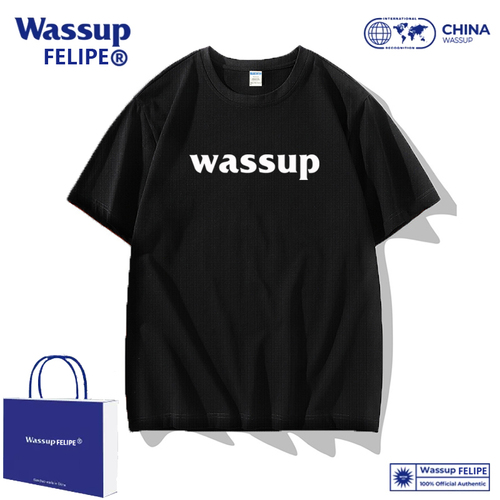 WASSUP夏季短袖圆领印花T恤情侣潮牌冰丝T恤男士时尚款短袖上衣L