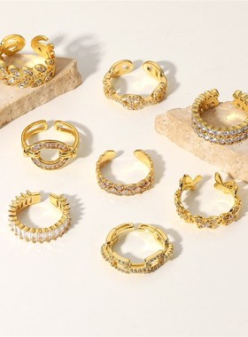 极速Wind Copper lZircon Ring Opening Adjustable Vintage Geom