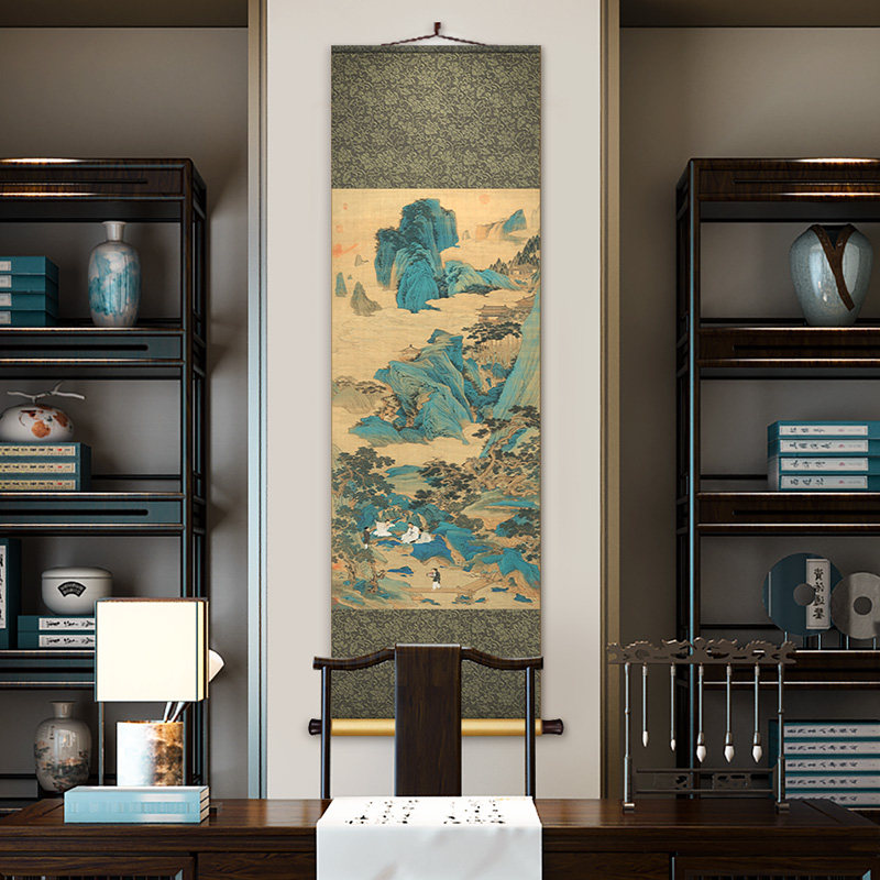 新品仇英春山吟赏图中式丝绸卷轴挂画竖版茶室客厅V装饰画书房玄,淘宝优惠券,粉丝福利购,淘宝优惠卷