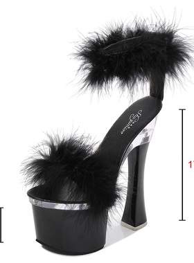 极速New 4 Color Feather Thick High HeeIls Platform Sandals W