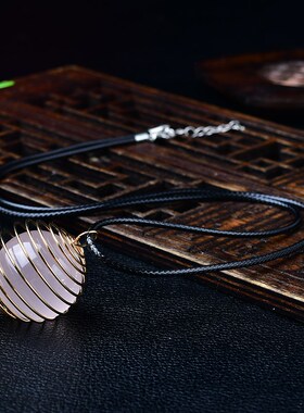 新品天然粉水晶球吊坠粉晶y原石网兜球项链女款饰品节日礼物