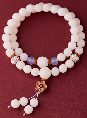 新品新品推c荐素香幽然天然白玉菩提根双圈佛珠手串女手链民族风