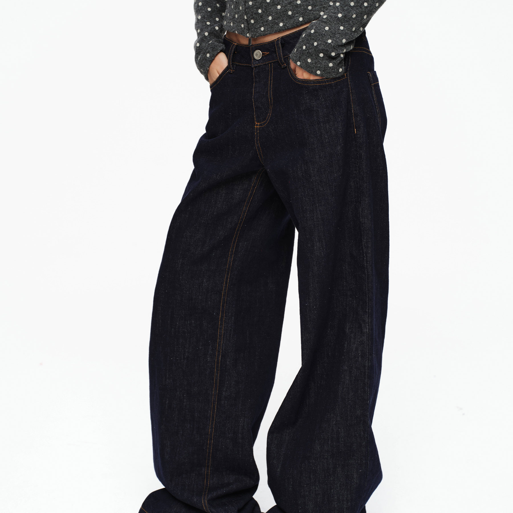 oinimi 原色复古低腰直筒牛仔裤 显瘦窄阔腿长裤,淘宝优惠券,粉丝福利购,淘宝优惠卷