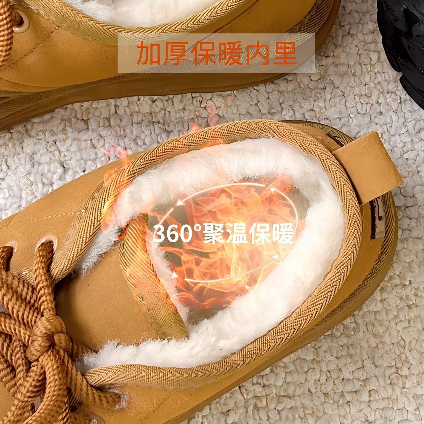 真皮雪地靴男休闲棉鞋冬皮毛一体加绒厚底羊毛东北保暖大棉鞋短靴 - 图2