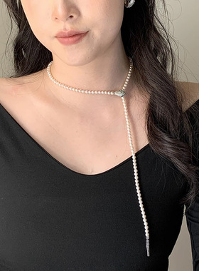 施家珍珠项链高级感串珠毛衣链
