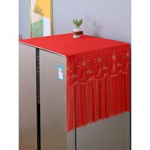 Large Red Wedding Fridge Cover Cloth Single Pair Double Open Door Fridge Dust Cover Lace Festive Fridge Coping Towel Pure Color