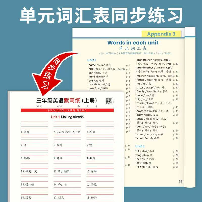小学3-6年级英语默写纸pep人教版三四五六年级下册上册课本同步单词短语句子英汉互译双向默写巩固练习本子