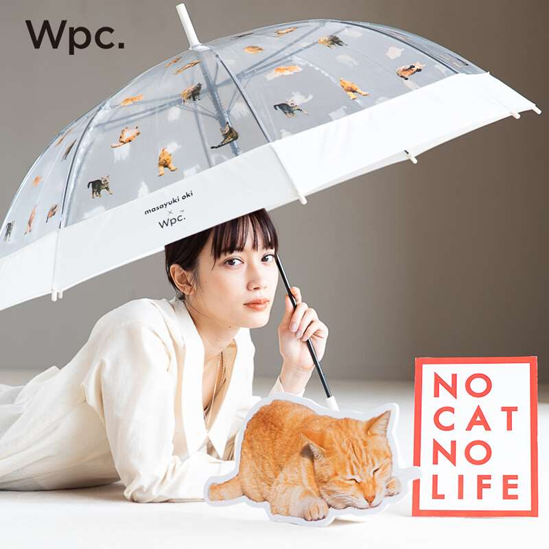 新品日本Wpc.日系小清新猫咪雨伞透明印花长柄轻量网红猫猫伞熊猫 - 图2