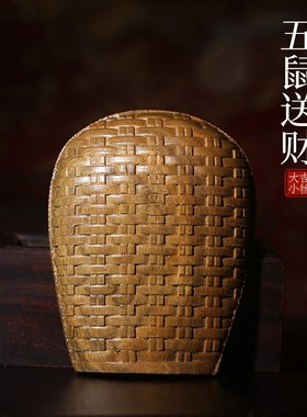 天然绿檀木雕五鼠送财小摆件生肖鼠文玩手把件家居装饰工艺品