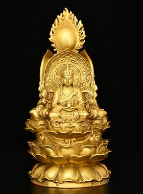 全铜三面圣佛摆件家用客厅供奉带背光佛像三尊佛三面佛释迦摩尼佛