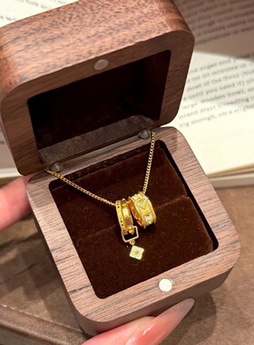 沙金不掉色双环宝相花项链轻奢小众设计饰品女感四叶草配饰