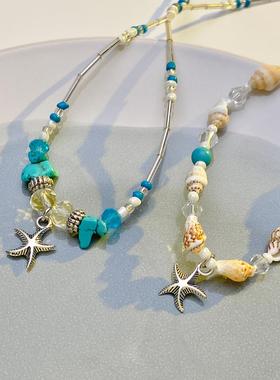 Shell starfish necklace for women海边度假串珠贝壳海星项链女