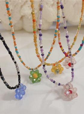 Colorful Flower Crystal Necklace for Women彩色水晶花朵项链女
