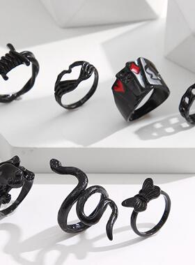 Female ring set 10 Piece Black Ring Set黑色戒指组套10件套