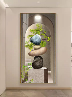 金石福鹿轻奢入户玄关装饰画简约现代走廊过道挂画极简风竖版挂画