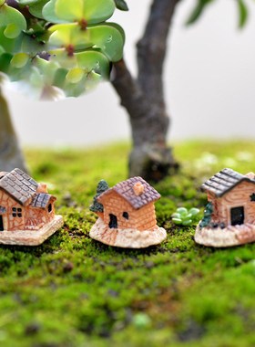 速发迷你小房子配盆茅屋草屋建筑微景观造景屋景装饰品房件树脂小