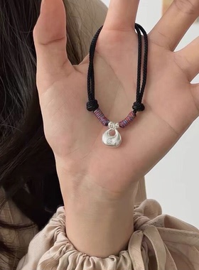 银色平安小胖福袋龙年红绳手链