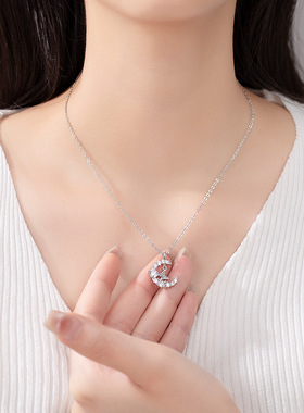 镶钻蝴蝶月亮吊坠项链小众轻奢