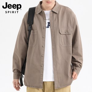 【纯棉】Jeep吉普男士时尚休闲长袖衬衫2024春季宽松潮流翻领衬衣