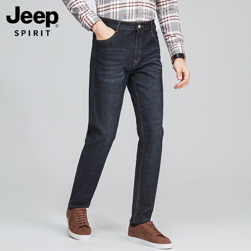 JEEP SPIRIT 23年秋季款 男式加厚修身直筒牛仔裤 天猫优惠券折后￥59包邮（￥159-100）2色可选 加绒款券后￥69