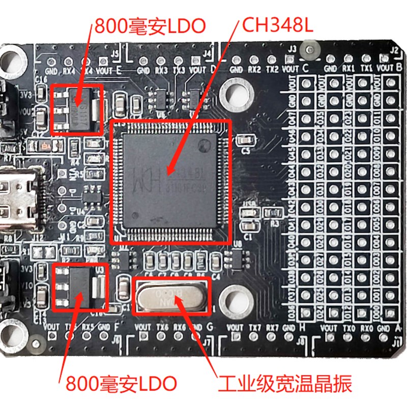 USB转8路TTL串口模块扩展板 GPIO工业级 CH348 TTL下载器 集线器 - 图0