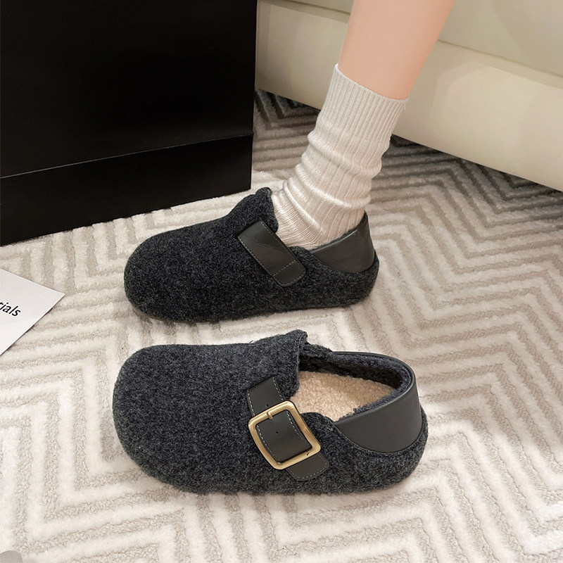 加绒保暖勃肯棉鞋女外穿2025年冬季新款复古百搭懒人一脚蹬豆豆鞋,淘宝优惠券,粉丝福利购,淘宝优惠卷