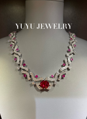 YUYU珠宝 刘亦菲神仙姐姐同款宝家高定红宝石项链银镀金轻奢晚宴