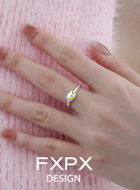 FXPX 纯银哭泣青苹果戒指小众设计感情侣对戒开口可调节食指戒