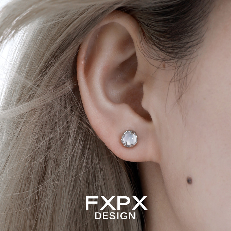FXPX原创925纯银耳钉女白玛瑙简约小巧养耳免摘耳饰冷淡风耳环,淘宝优惠券,粉丝福利购,淘宝优惠卷