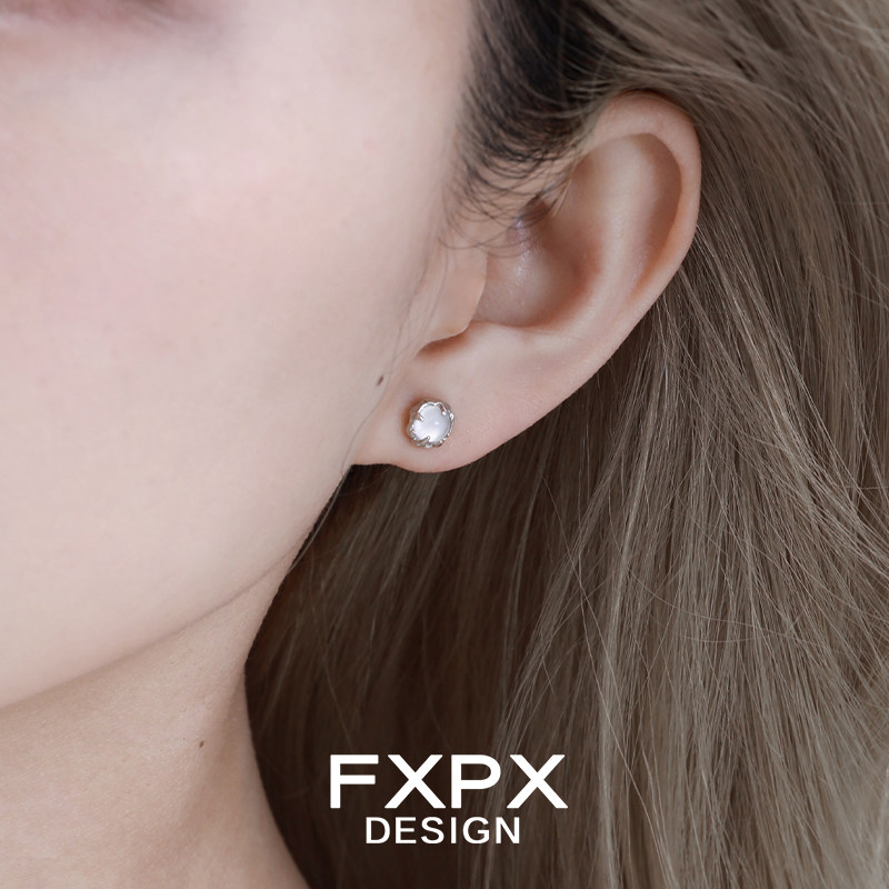 FXPX原创925纯银耳钉女白玛瑙简约小巧养耳免摘耳饰冷淡风耳环,淘宝优惠券,粉丝福利购,淘宝优惠卷