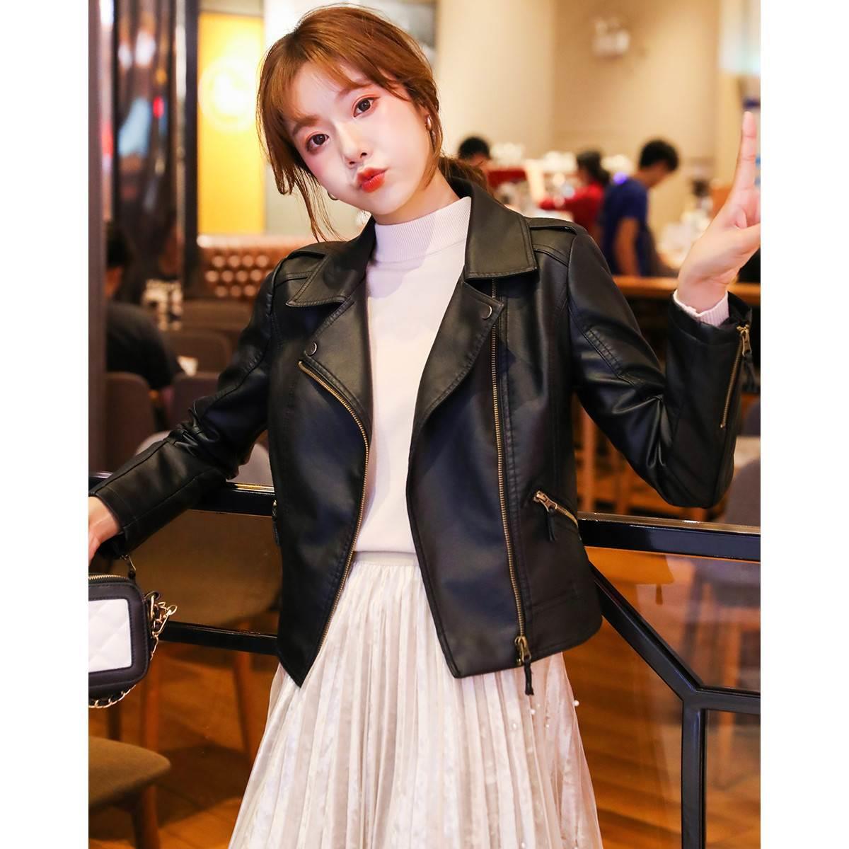 PU Faux Leather Jacket Women Coat Lady Plus Size Outerwear-图2