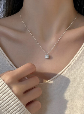 999纯银简约小方糖项链女爆款