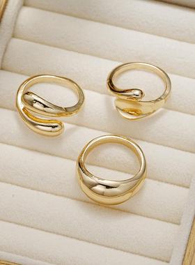 Rings set of 3 pieces金色不规则开口戒指3件套个性气质食指戒女
