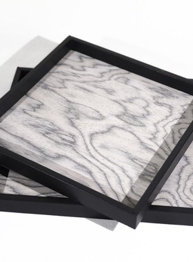 新中式皮革黑边抽象木纹托盘样板间家居餐厅茶几装饰收纳盘摆件