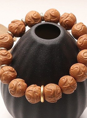 金蛇生肖守护神猴头桃核雕刻单圈手串本命年成品送礼物蛇手链桃胡