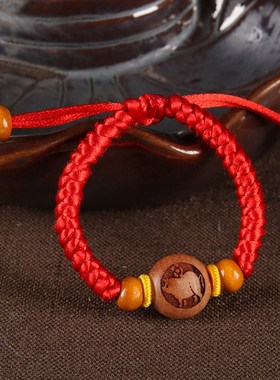 宝宝婴儿防惊吓红绳手链桃木压惊手绳十二生肖12鼠牛虎兔龙蛇马羊