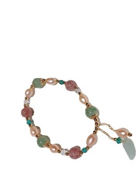 韩式韩版 清新草莓绿发晶撞色淡水珍珠简洁手串手链手饰品