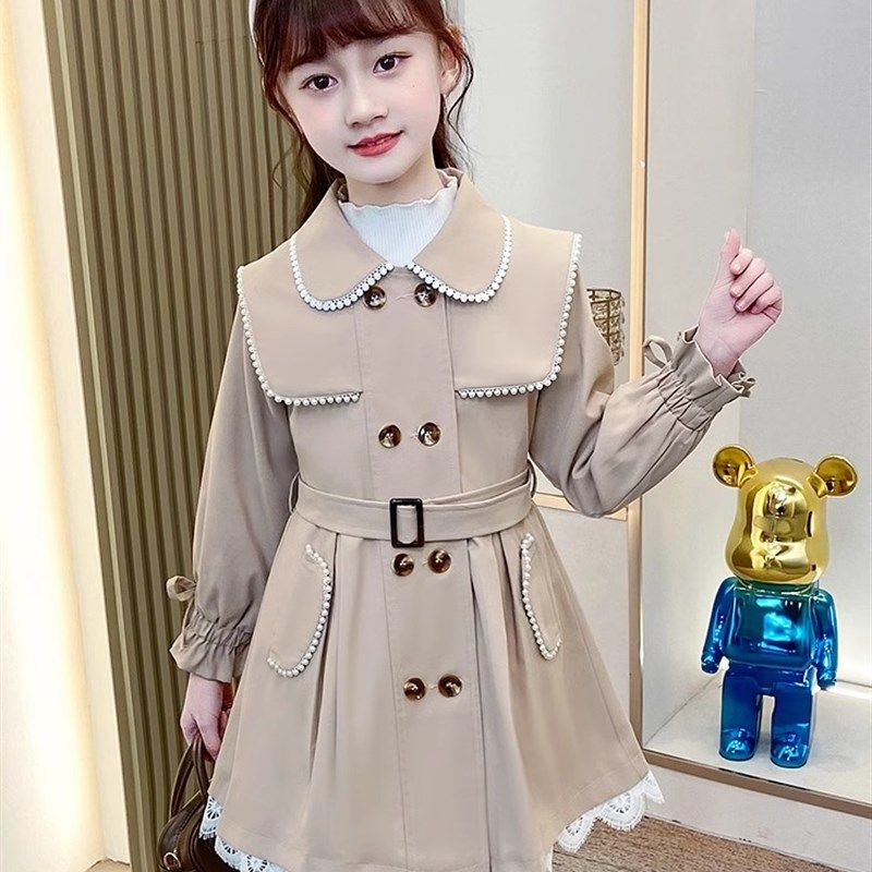 女童外套春秋款童装女风衣2024春装新款洋气英伦风中长款儿童上衣,淘宝优惠券,粉丝福利购,淘宝优惠卷