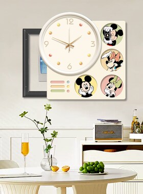 奶油风电表箱装饰画带钟表挂画猫和老鼠配电箱遮挡弱电箱壁画卡通
