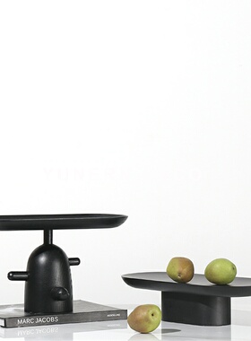 简约现代黑色木质l餐桌茶几水果盘家居收纳托盘软装饰品样板房摆