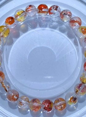 天然锦鲤胶花手串手链红鸩羽红幽灵矿种单圈水晶饰品礼物送礼男女