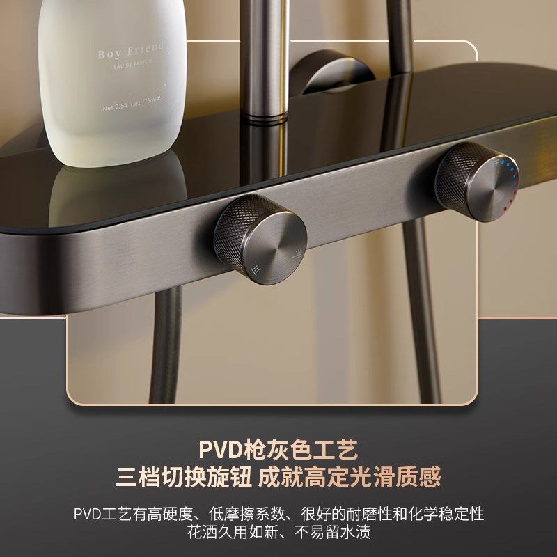 枪灰冷热通用淋浴花洒套装全铜家用浴室增压顶喷花洒喷头旋转按钮,淘宝优惠券,粉丝福利购,淘宝优惠卷