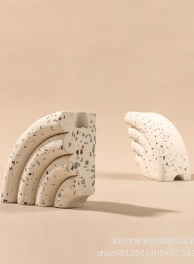 现代极简创意轻奢水磨石书档书靠摆件软装样板间售楼处书房装饰品