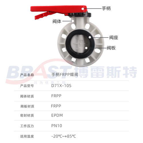 X手柄FRPP蝶阀 D71X-10S FRPP阀体FRPP阀板 EPDM耐高温耐酸碱蝶阀 - 图2
