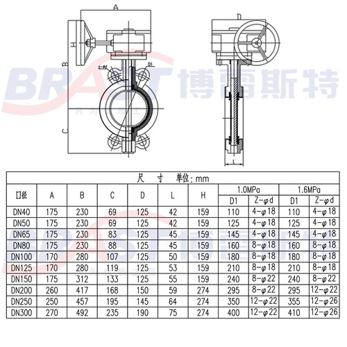 H重体+中体对夹涡轮蝶阀 D371F-10/16P 不锈钢体 304板 PTFE阀座 - 图2